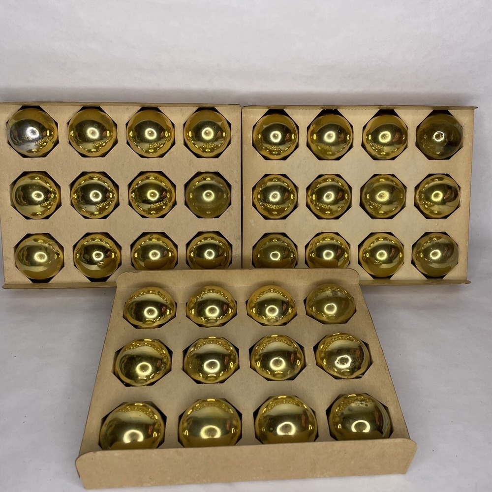 36 Vintage Gold Glass Balls Christmas Ornaments 1.75" Coby 3 Original‎ Boxes USA